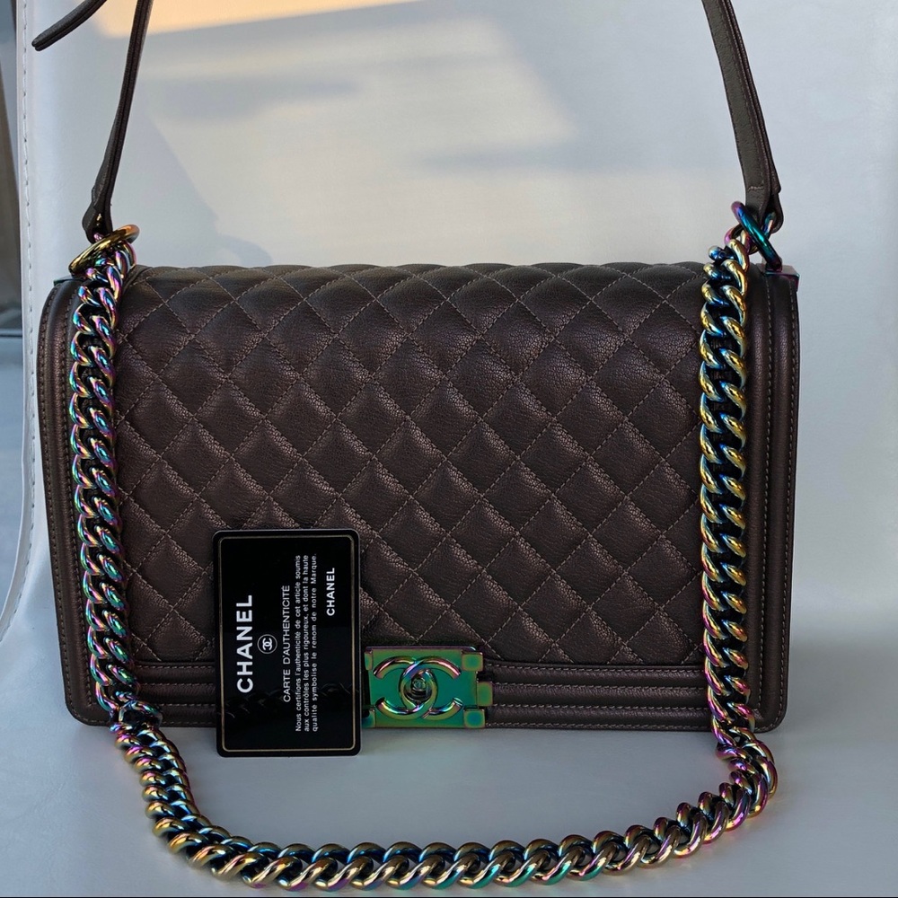 Rare iridescent Chanel boy bag